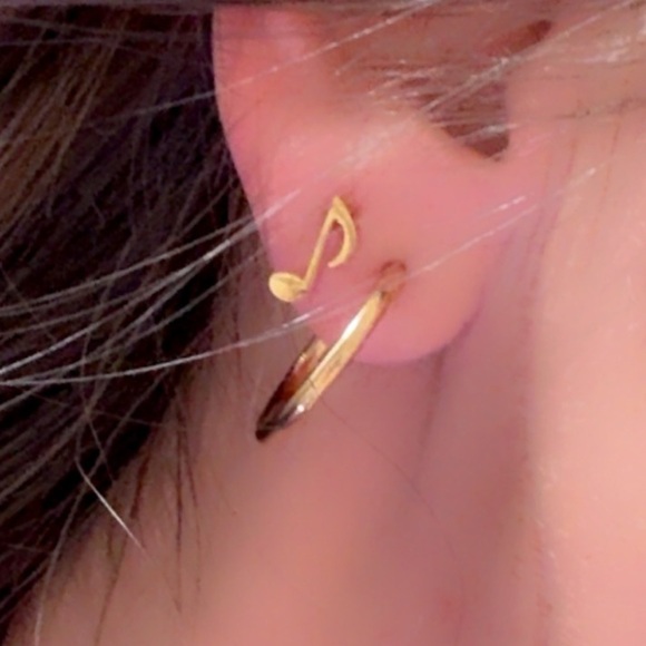 Stainless Steel 14K Gold Half Hoop Earrings 20mm - Picture 9 of 12